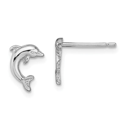 14K White Gold Mini Jumping Dolphin Earrings