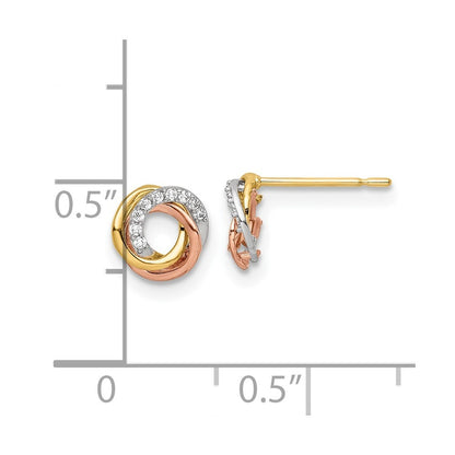 14k Tri-colored Gold CZ Circle Earrings