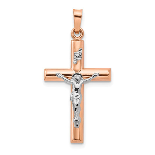 14k Two-tone Gold Gold Hollow Crucifix Pendant for Women