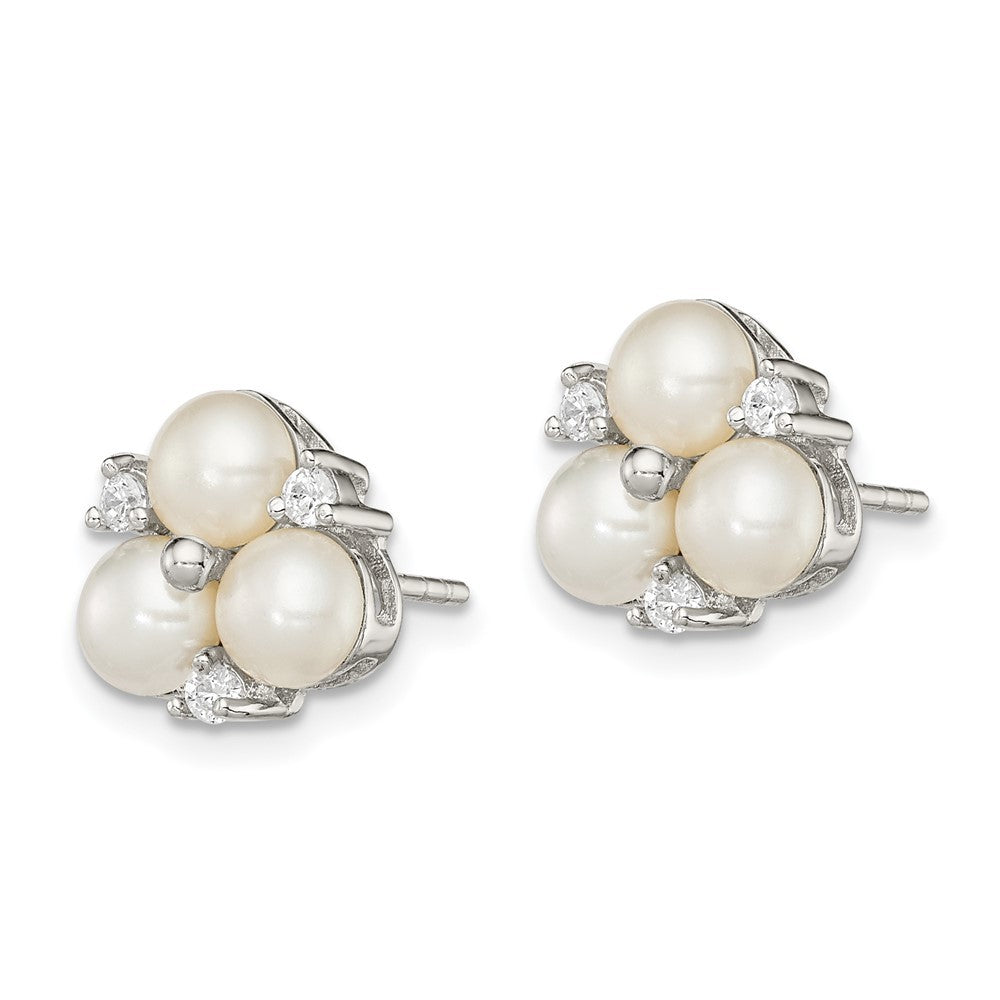 Sterling Silver 5-6mm Freshwater Cultured 3-Pearl and CZ Earrings
