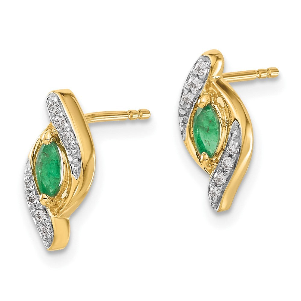 14k Yellow Gold 1/15Ct Diamond and Emerald Earrings