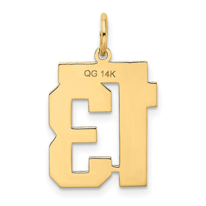 14k Yellow Gold Medium Satin Number 13 Charm Pendant for Women