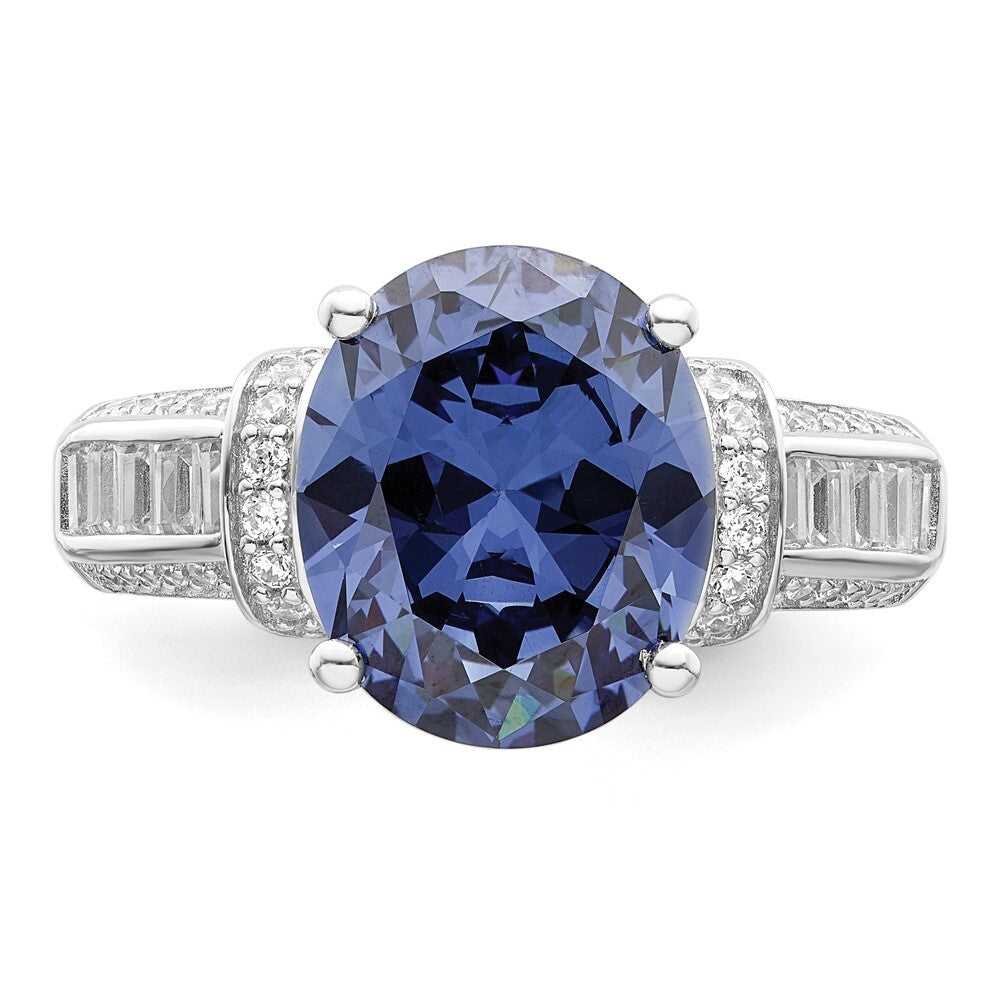 Sterling Silver Rhodium plated Blue & White CZ Ring Size 8