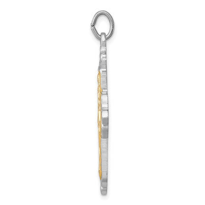 Sterling Silver Rhodium-plated & Gold-tone 4-Way Medal Pendant Cross Pendant