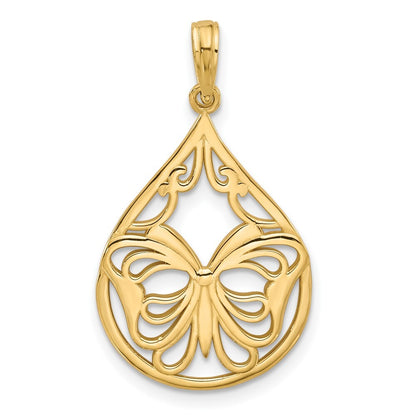 14k Yellow Gold Polished Fancy Butterfly Teardrop Charm