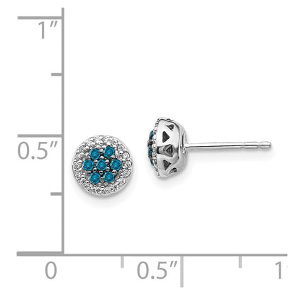 14k White Gold Blue/White Diamond Cluster Stud Earrings