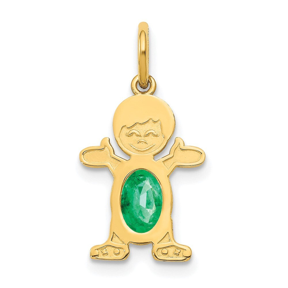 14k Yellow Gold Boy 6x4 Oval Genuine Emerald-May Pendant for Women