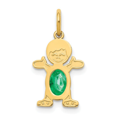 14k Yellow Gold Boy 6x4 Oval Genuine Emerald-May Pendant for Women