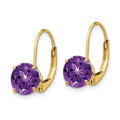 14k Yellow Gold 7mm Amethyst Leverback Earrings Gift for Women