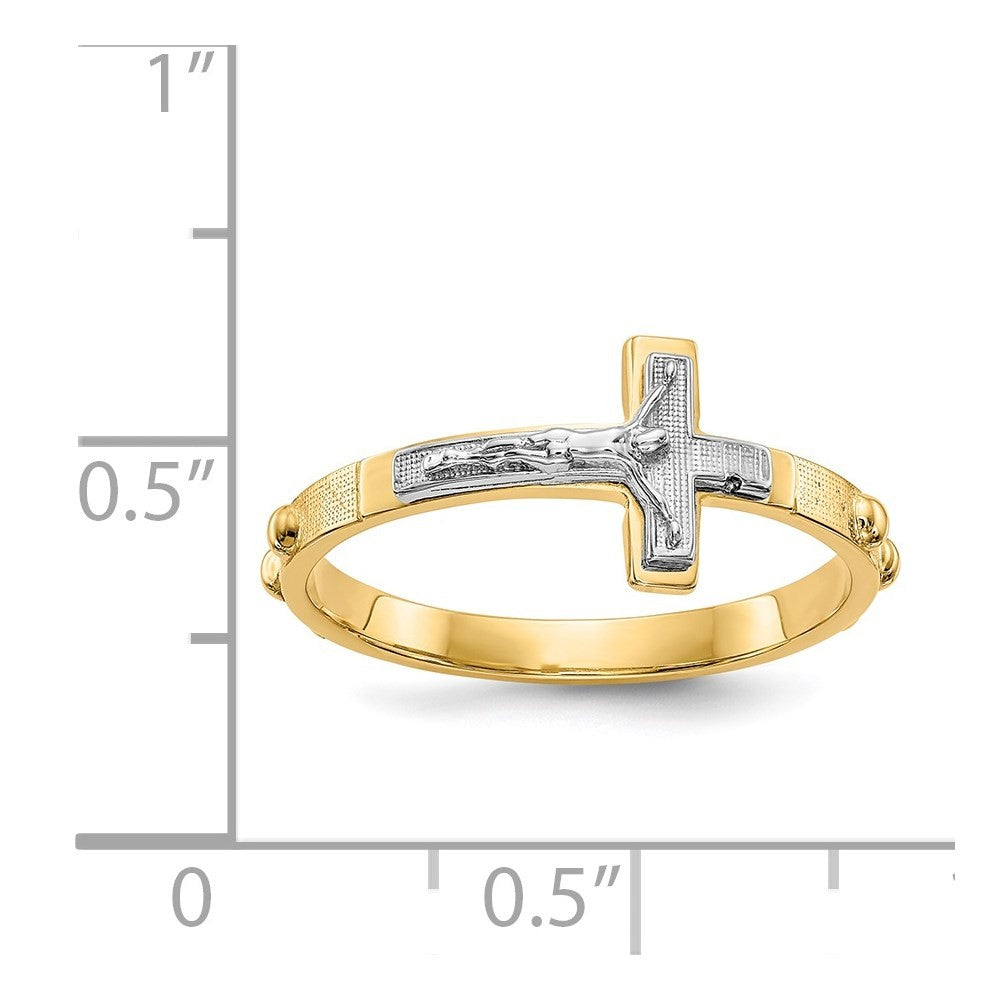 14K Two-tone Gold Crucifix Rosary Ring