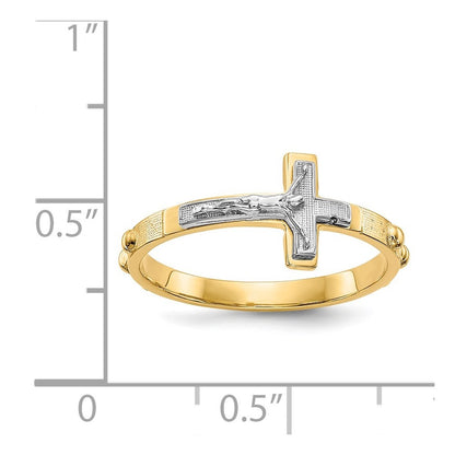 14K Two-tone Gold Crucifix Rosary Ring