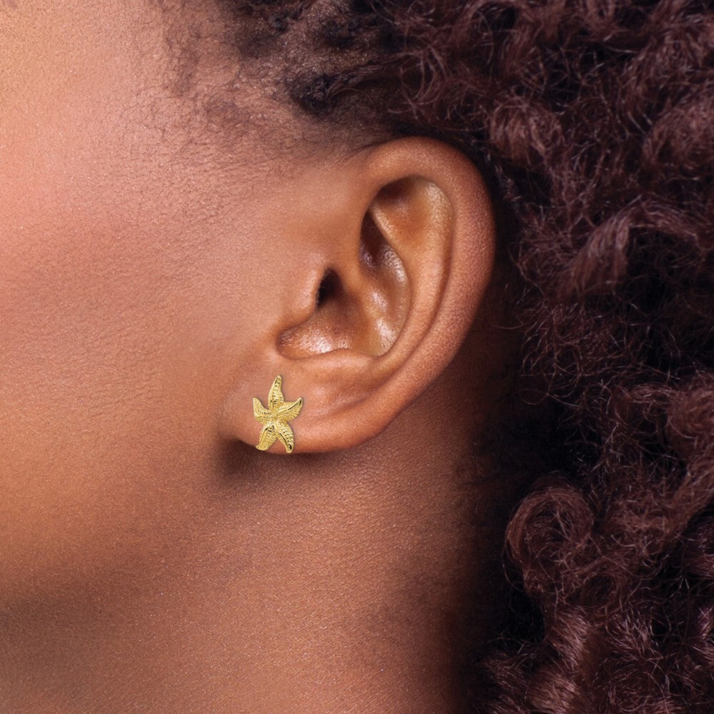 14k Yellow Gold Starfish Stud Earrings Gift for Women