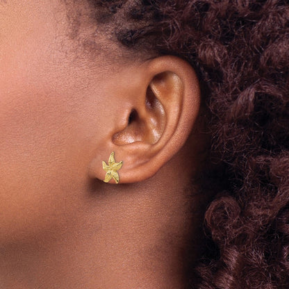 14k Yellow Gold Starfish Stud Earrings Gift for Women
