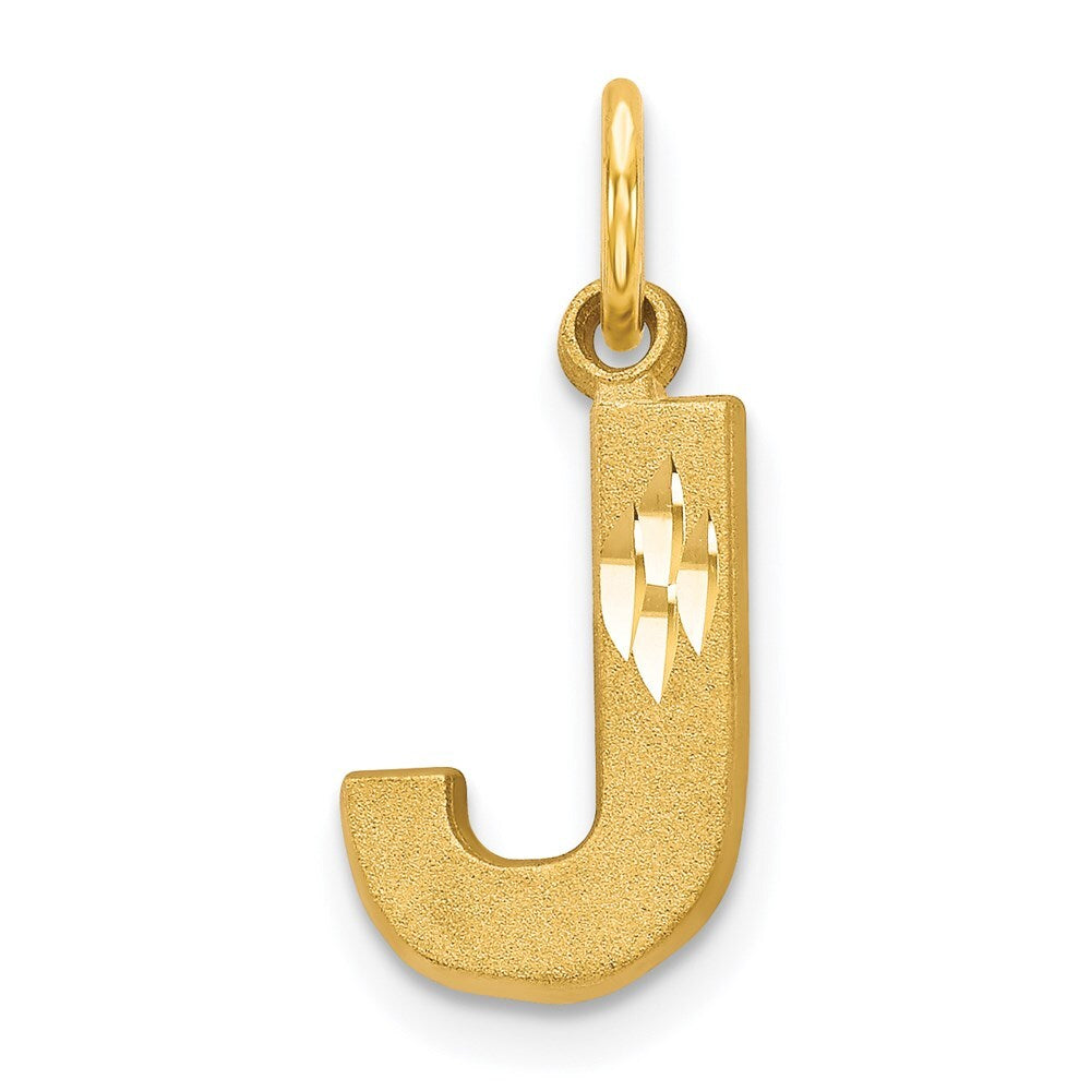 14k Yellow Gold Satin Diamond-cut Letter J Initial Charm Pendant for Women