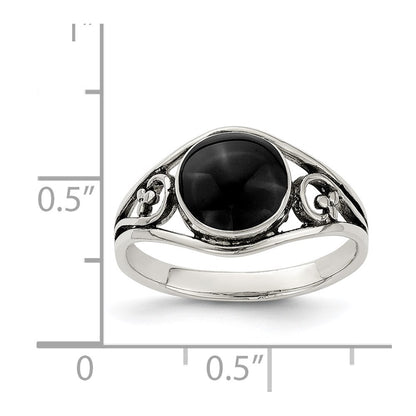 Sterling Silver Antiqued Black Agate Ring Size 7