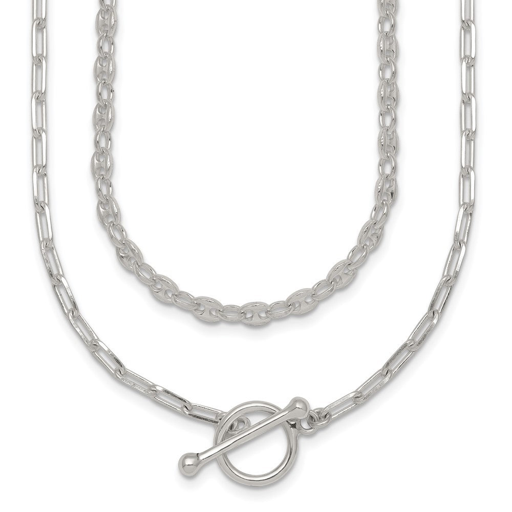 Sterling Silver Polished Fancy Double Strand Chain Necklace 16 +2"