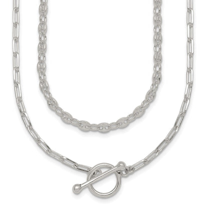 Sterling Silver Polished Fancy Double Strand Chain Necklace 16 +2"