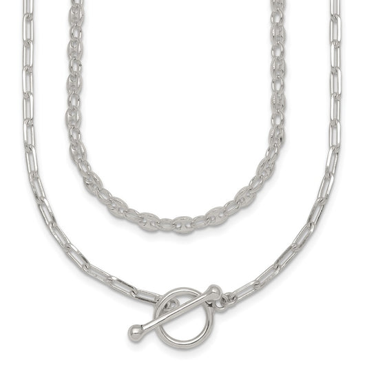 Sterling Silver Polished Fancy Double Strand Chain Necklace 16 +2"