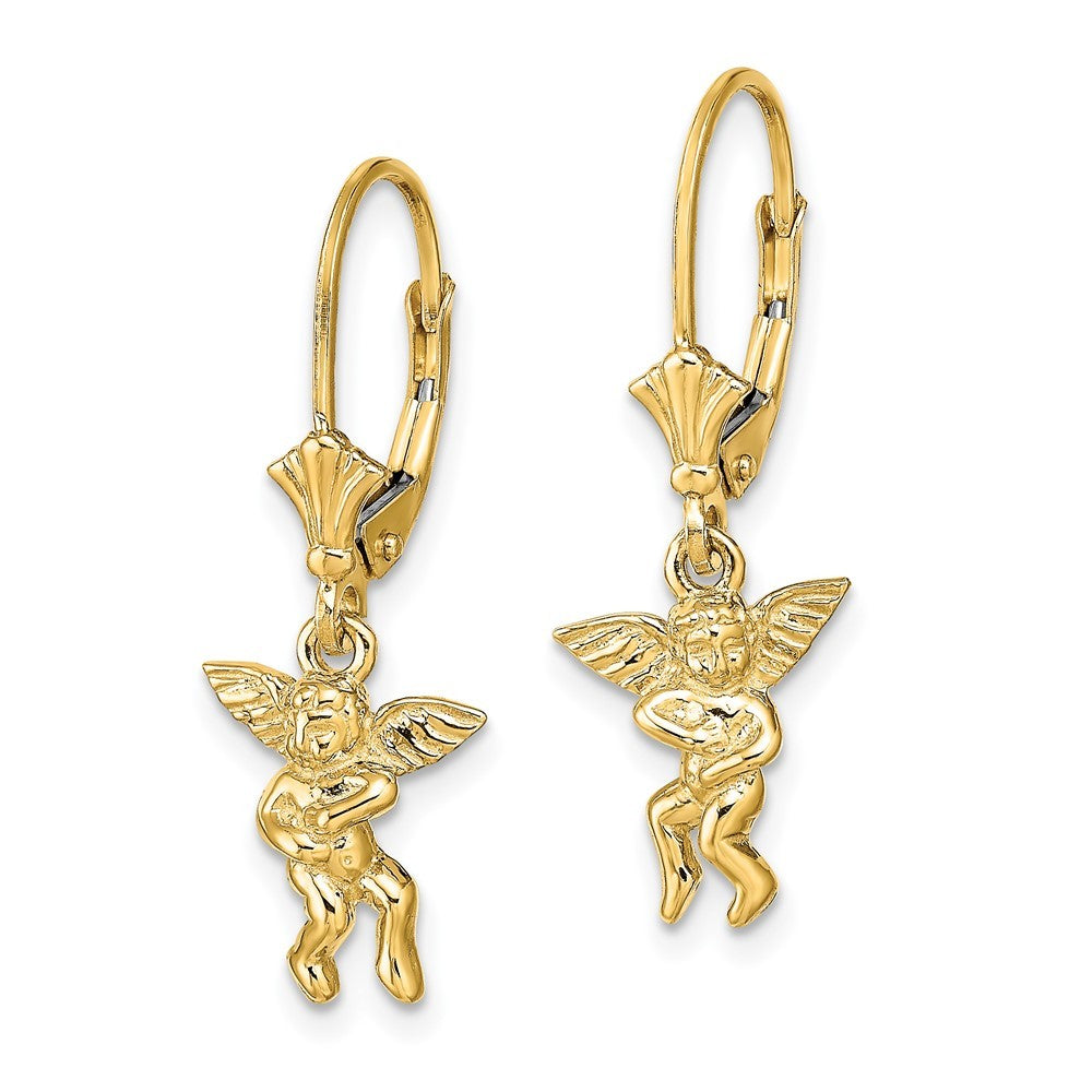 14k Yellow Gold Angel Drop Dangle Earrings