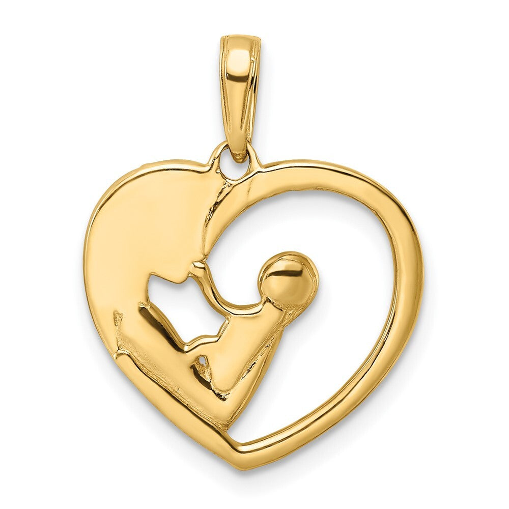 14k Yellow Gold and White Rhodium Diamond-cut Mother and Baby Heart Pendant