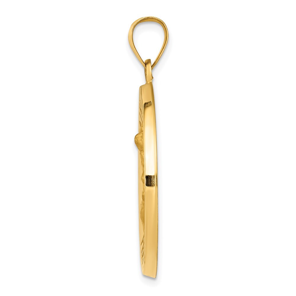 14k Yellow Gold Polished and Satin St Michael Medal Hollow Pendant for Women