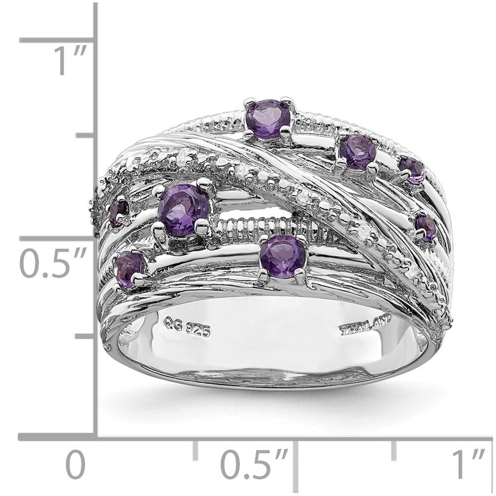 Sterling Silver Rhodium-plated Polished Amethyst and Diamond Ring Size 8