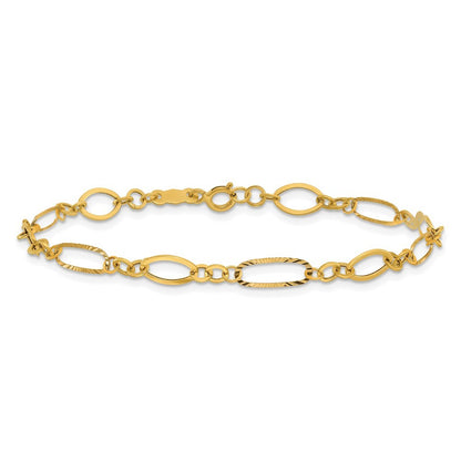 14k Yellow Gold Polished and Textured Oval Link 7.25 inch Bracelet
