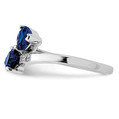Sterling Silver Rhodium-plated Dark Sapphire & Diamond Heart Ring Size 6