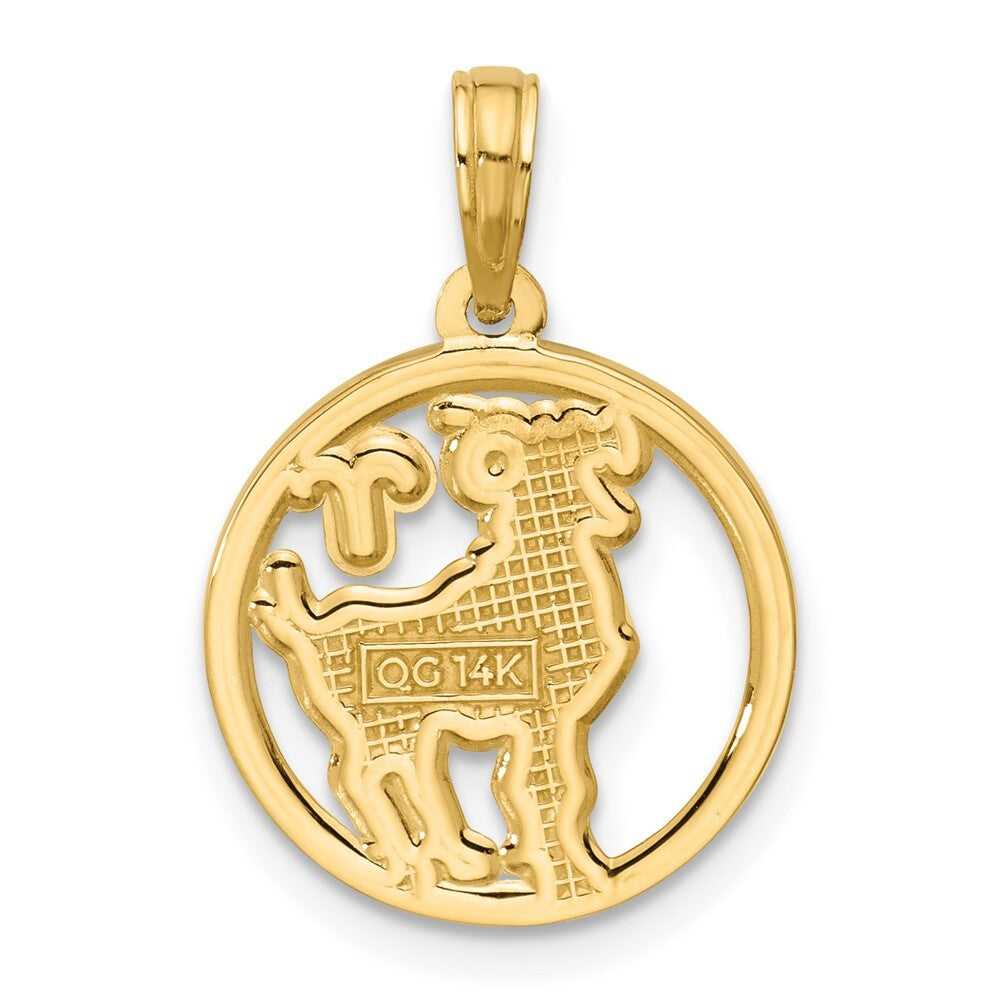 14k Yellow Gold Polished Round Aries Pendant for Women