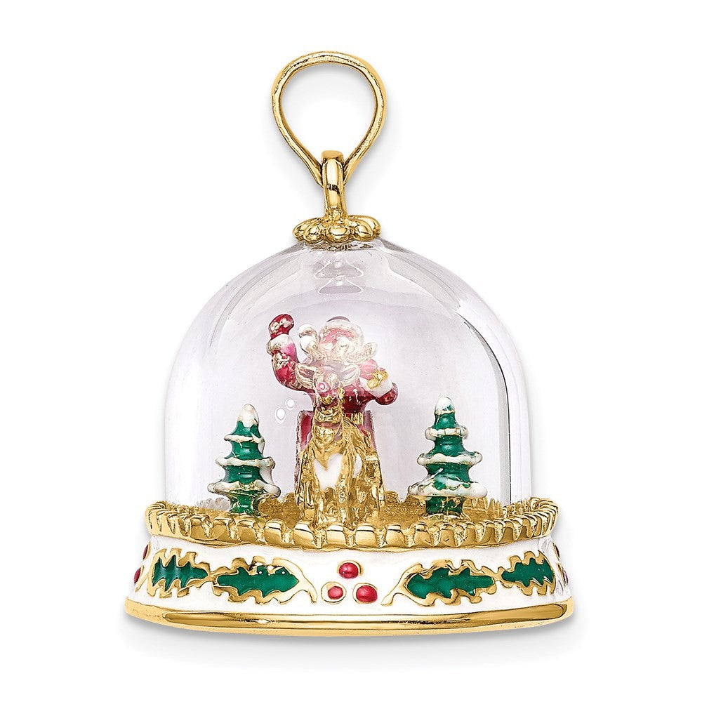 14k Yellow Gold 3-D Enameled Christmas Snow Globe Charm