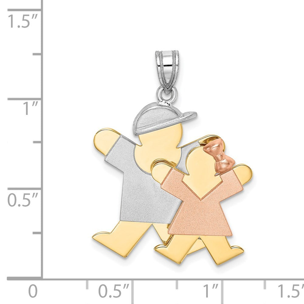 14k Tri-Color Gold Big Boy and Little Girl Engravable Charm