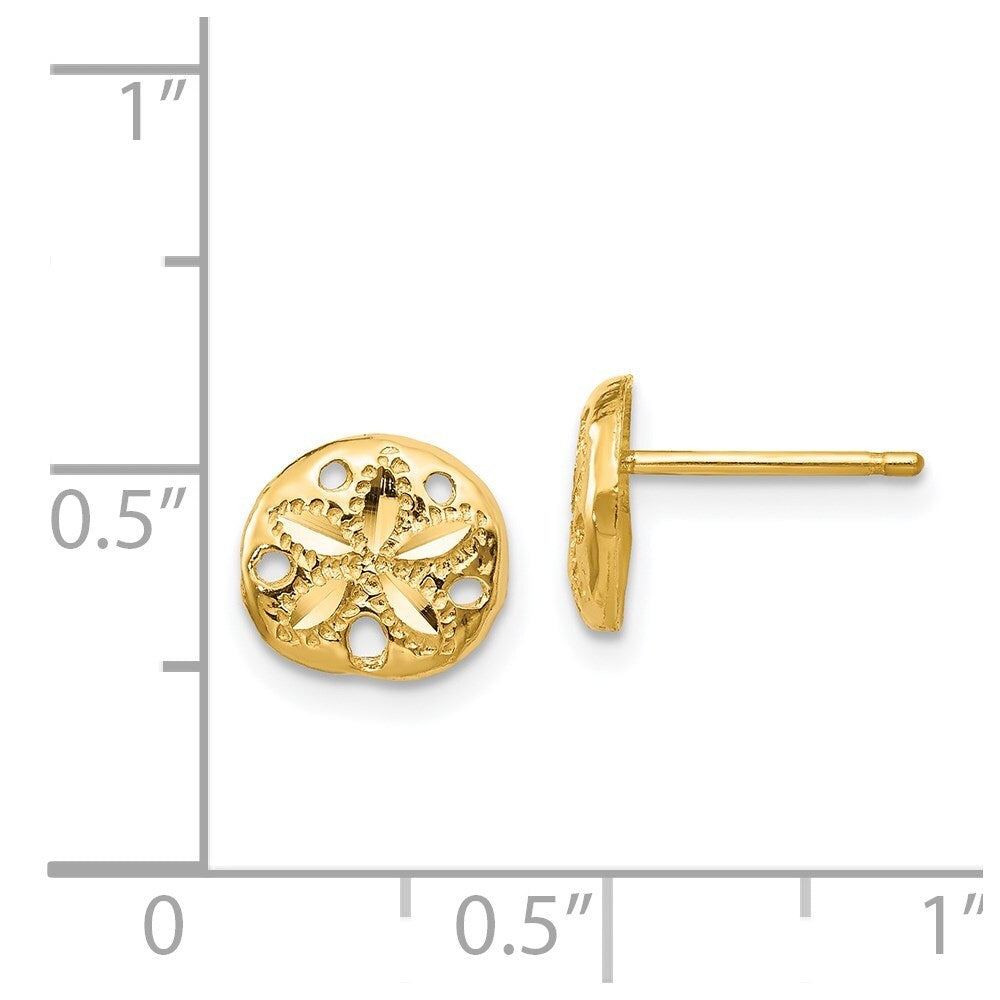 14k Yellow Gold Diamond-cut Sand Dollar Stud Earrings Gift for Women