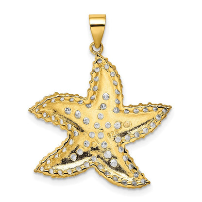 Sterling Silver Flash Gold-Plated and Cubic Zirconia Starfish Pendant