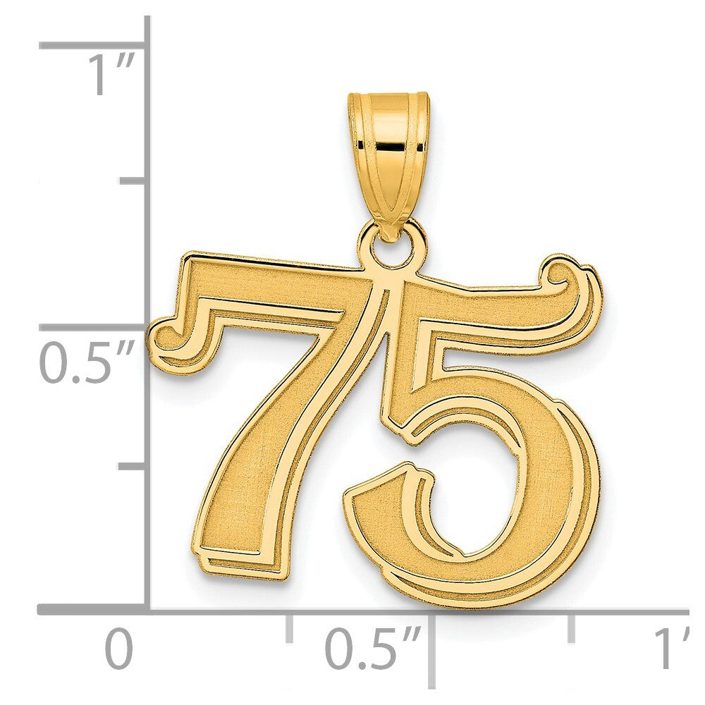 14k Yellow Gold Polished Etched Number 75 Pendant for Women