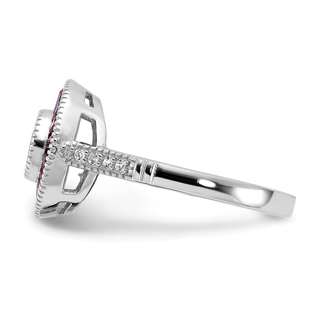 Sterling Silver Polished Created Ruby and Cubic Zirconia Ring SZ 7