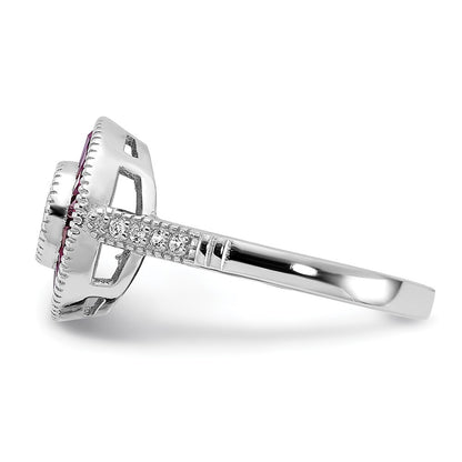 Sterling Silver Polished Created Ruby and Cubic Zirconia Ring SZ 7