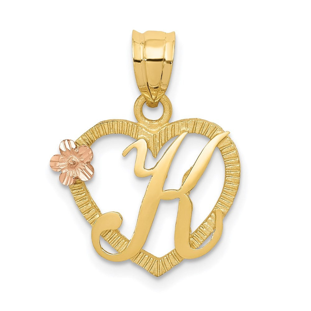 14k Yellow Gold Two-Tone Heart Letter K  Initial Pendant
