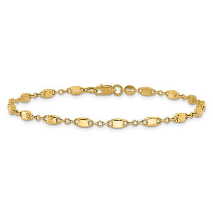 14k Yellow Gold Polished Fancy Square Link 7.5 inch Bracelet
