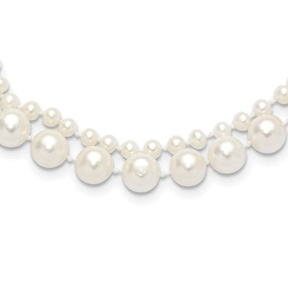 14k Yellow Gold 3-4mm and 7-8mm White Cultured Pearl 2-Strand Necklace 18"