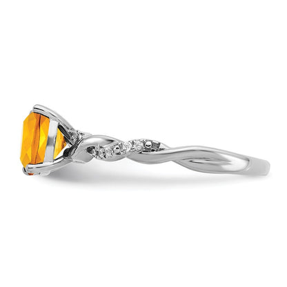 Sterling Silver Rhodium-plated Citrine and Diamond Ring Size 7