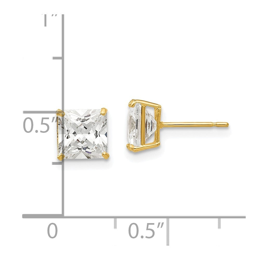 14k Yellow Gold 6mm Square Cubic Zirconia Stud Earrings Gift for Women