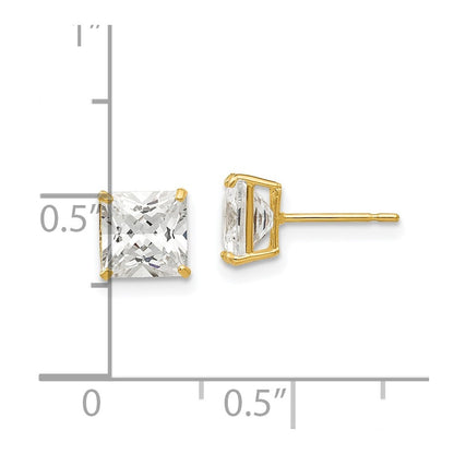14k Yellow Gold 6mm Square Cubic Zirconia Stud Earrings Gift for Women