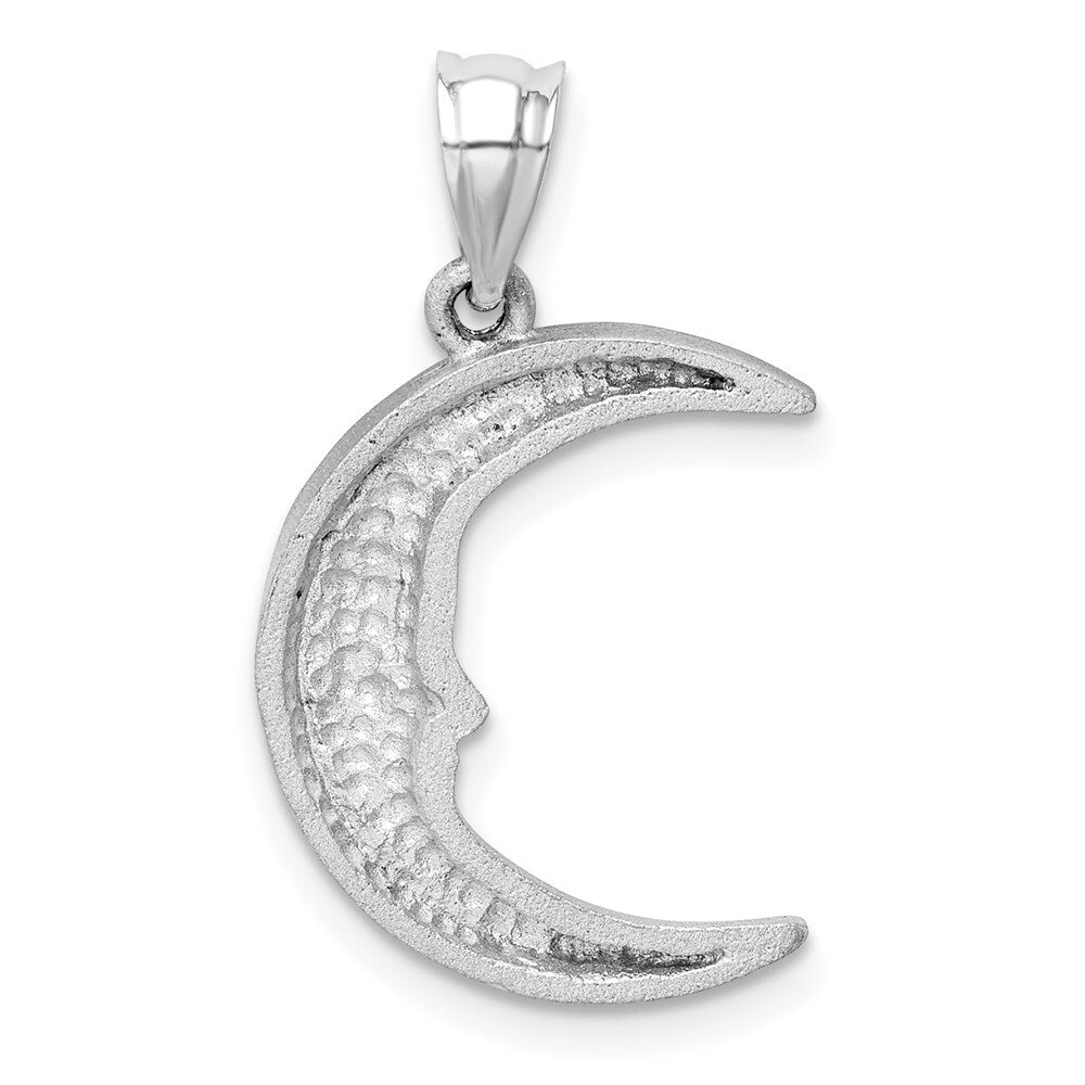 14k White Gold Satin Diamond-cut Moon Pendant for Women