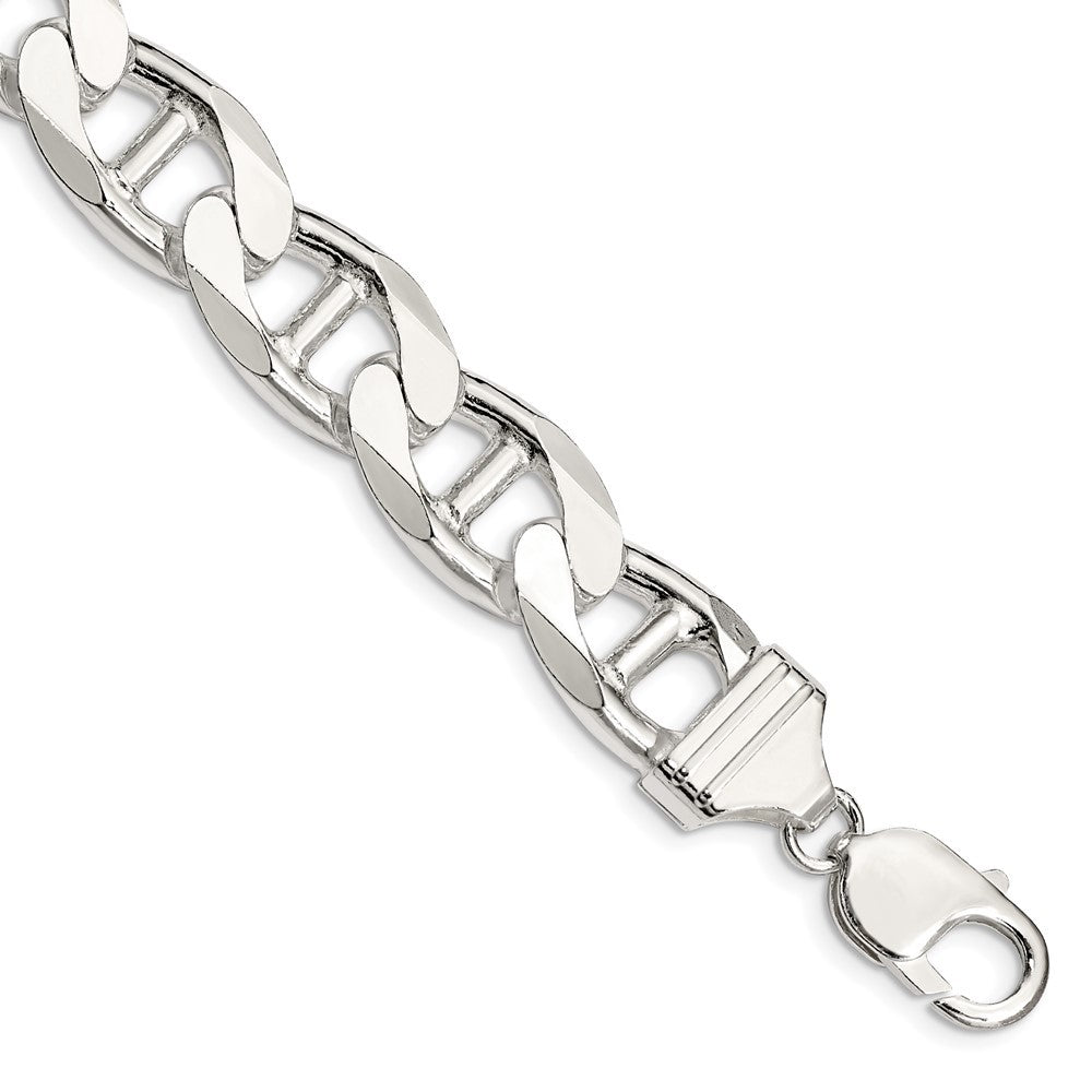 Sterling Silver 13.5mm Diamond-Cut Flat Anchor Curb Chain Bracelet