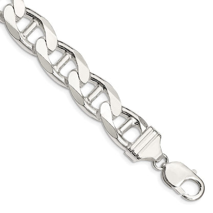 Sterling Silver 13.5mm Diamond-Cut Flat Anchor Curb Chain Bracelet