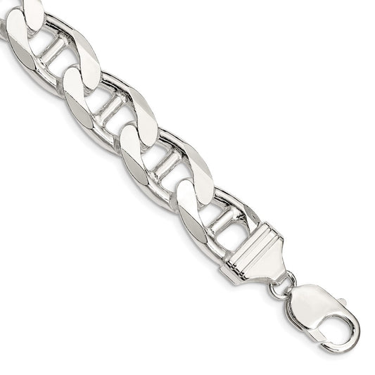 Sterling Silver 13.5mm Diamond-Cut Flat Anchor Curb Chain Bracelet