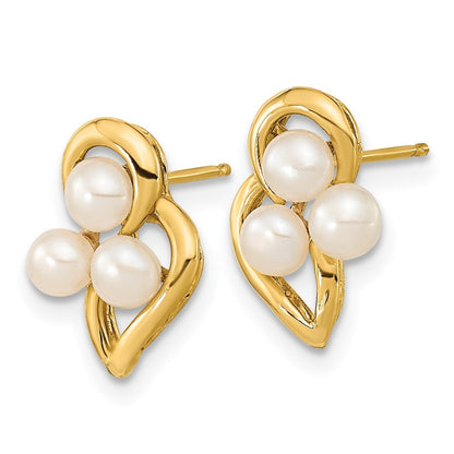 14k Yellow Gold 3-4mm White Button Freshwater Cultured Pearl Stud Earrings