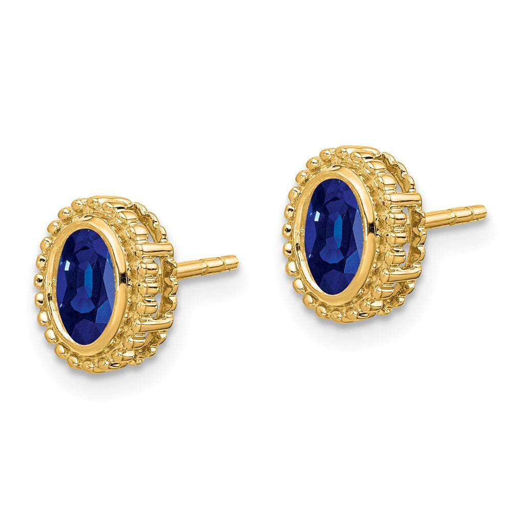 14k Yellow Gold Oval Sapphire Stud Earrings