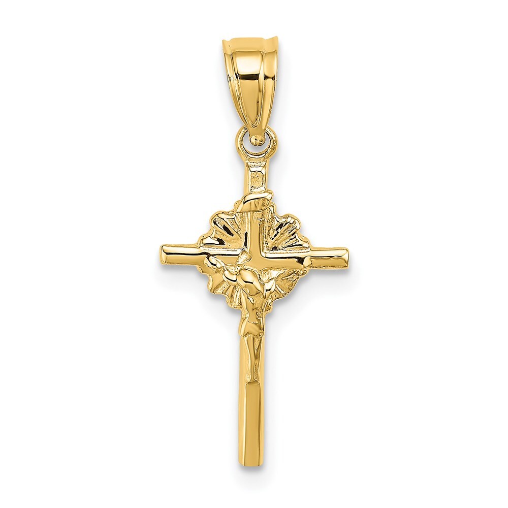 14k Yellow Gold 2-D Starburst Crucifix Charm Pendant for Women