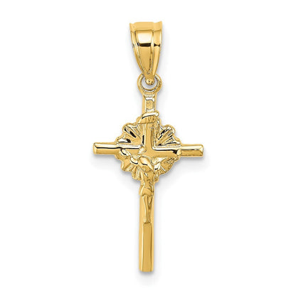 14k Yellow Gold 2-D Starburst Crucifix Charm Pendant for Women
